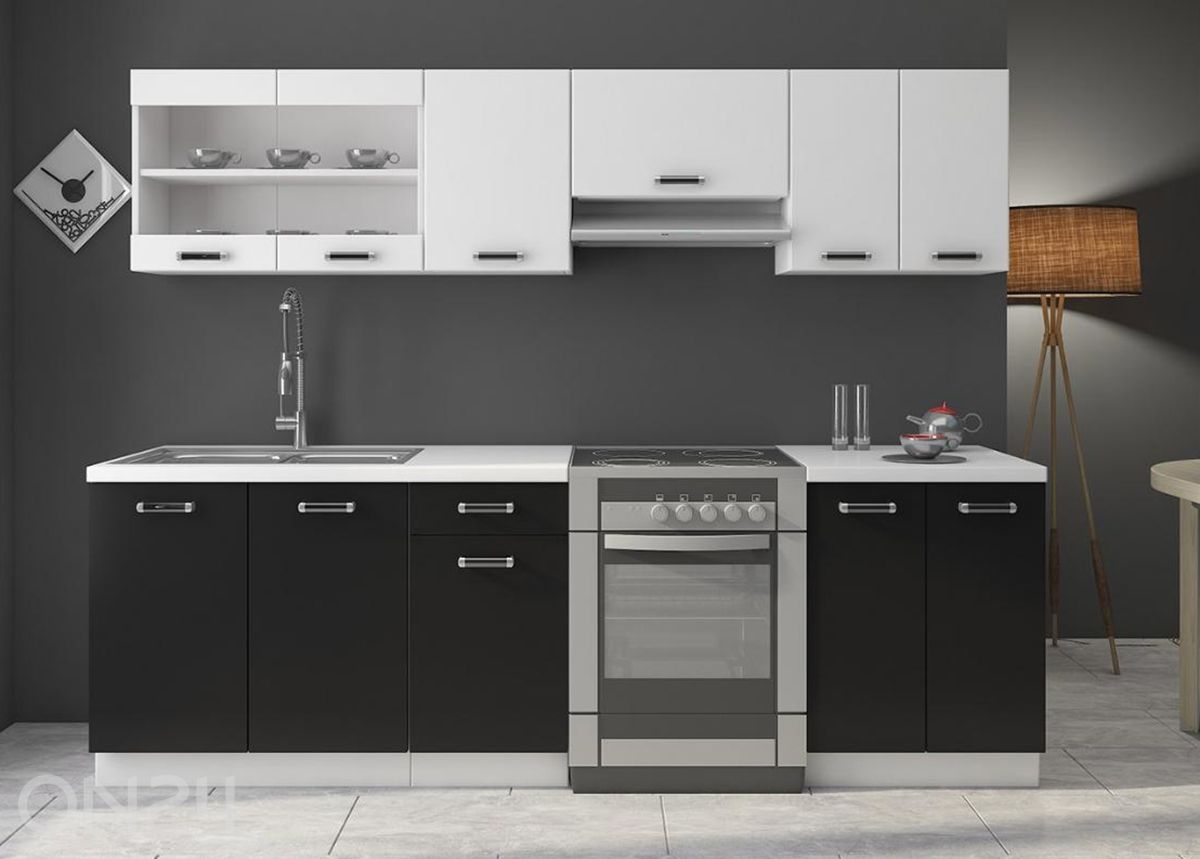 Keittiökalusteet Omega II 240 cm + LED kuvasuurennos