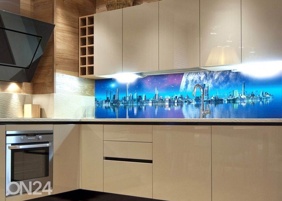 Keittiön välitila Futuristic City 180x60 cm kuvasuurennos
