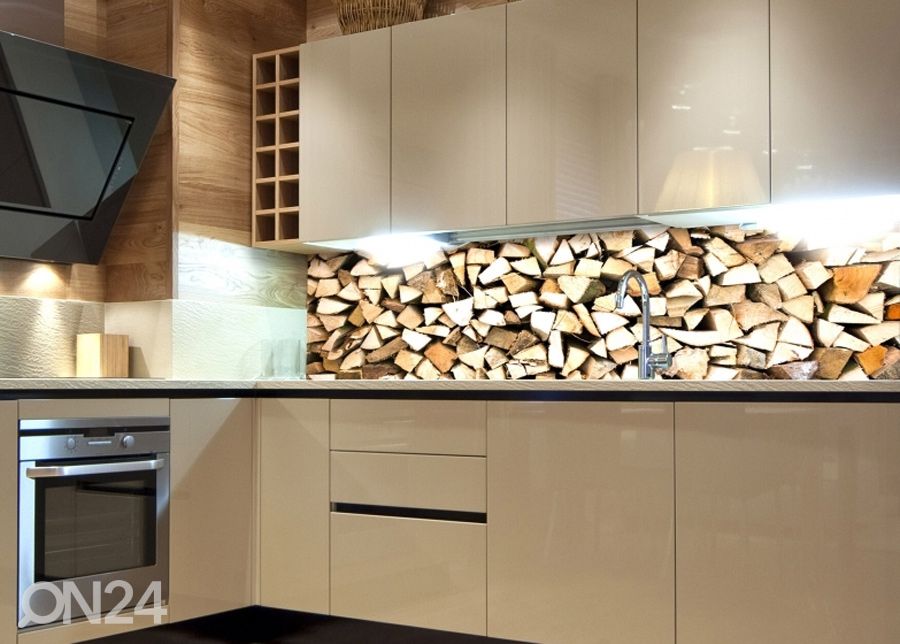 Keittiön välitila Timber logs 180x60 cm kuvasuurennos