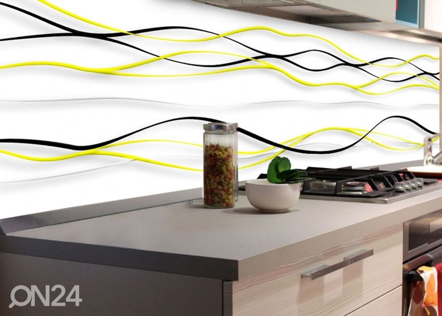Keittiön välitila Yellow waves 180x60 cm kuvasuurennos