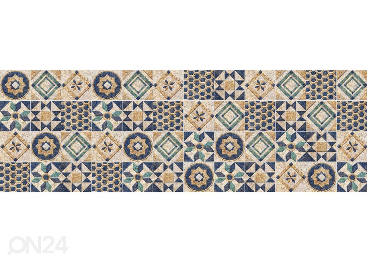 Keittiön välitilan tapetti Abstract Blue Tiles 180x60 cm kuvasuurennos