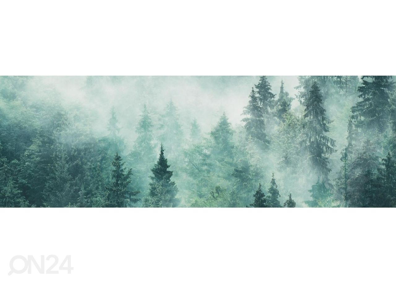 Keittiön välitilan tapetti Foggy forest 350x60 cm kuvasuurennos