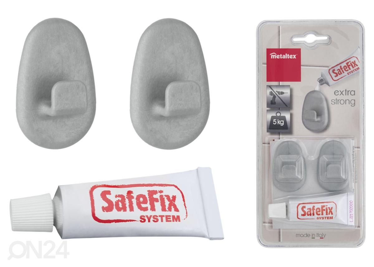 Kiinnityskoukut SafeFix 2 kpl + liima, hopeanväriset kuvasuurennos