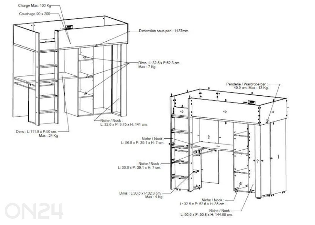 Korkea sänky Camillia 90x200 cm kuvasuurennos