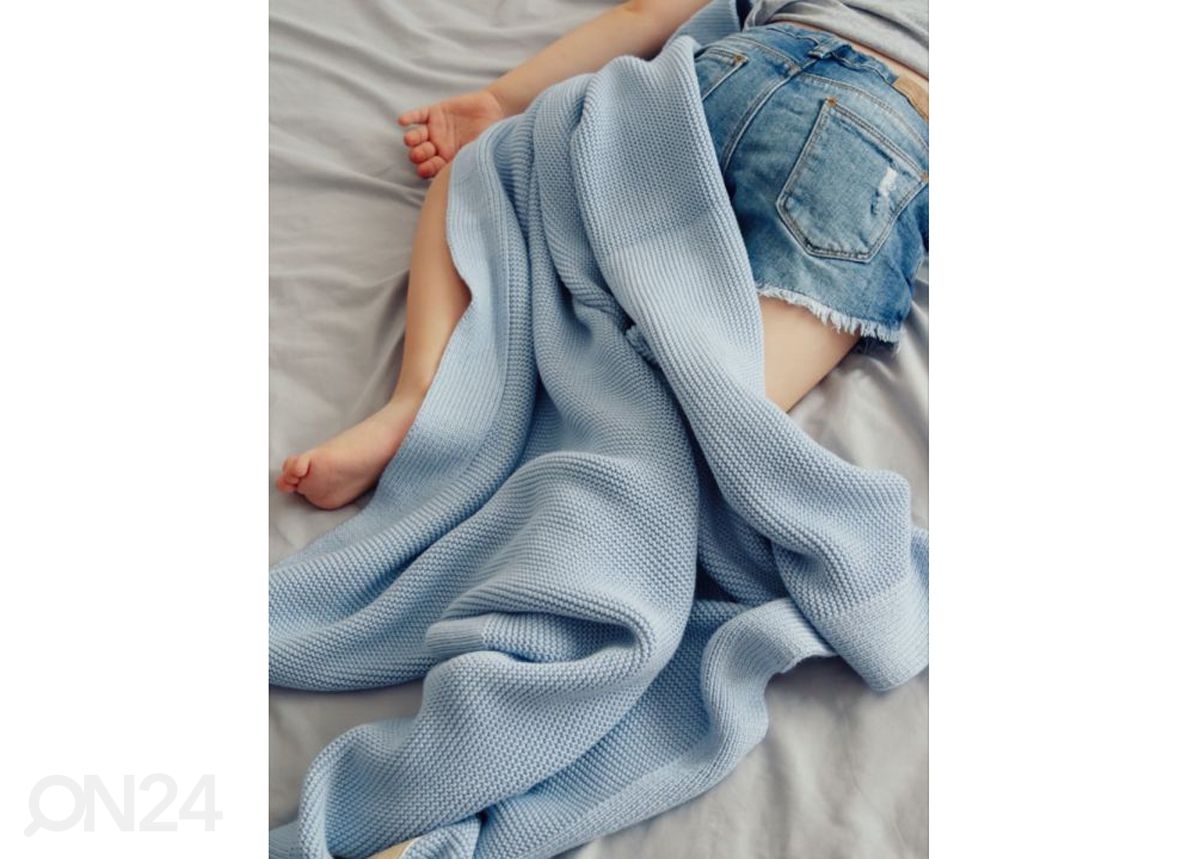 Kudottu vauvan bambupeitto, baby blue kuvasuurennos