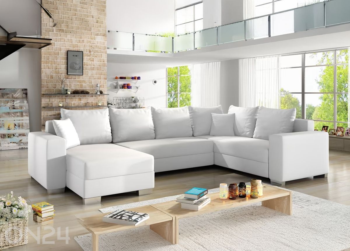 Kulmavuodesohva vuodevaatelaatikolla kuvasuurennos