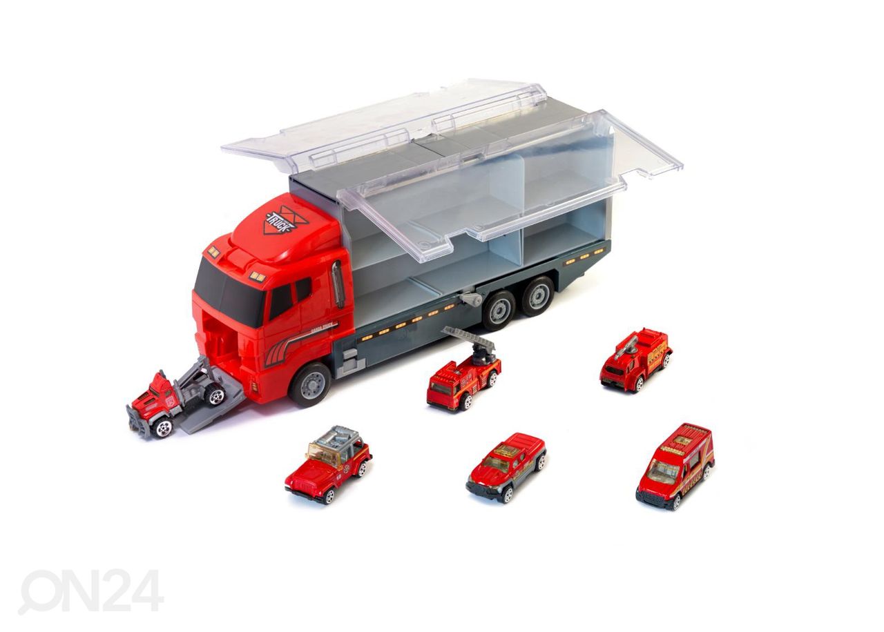 Kuorma-auto + 6 metallista pienoismalli autoa kuvasuurennos