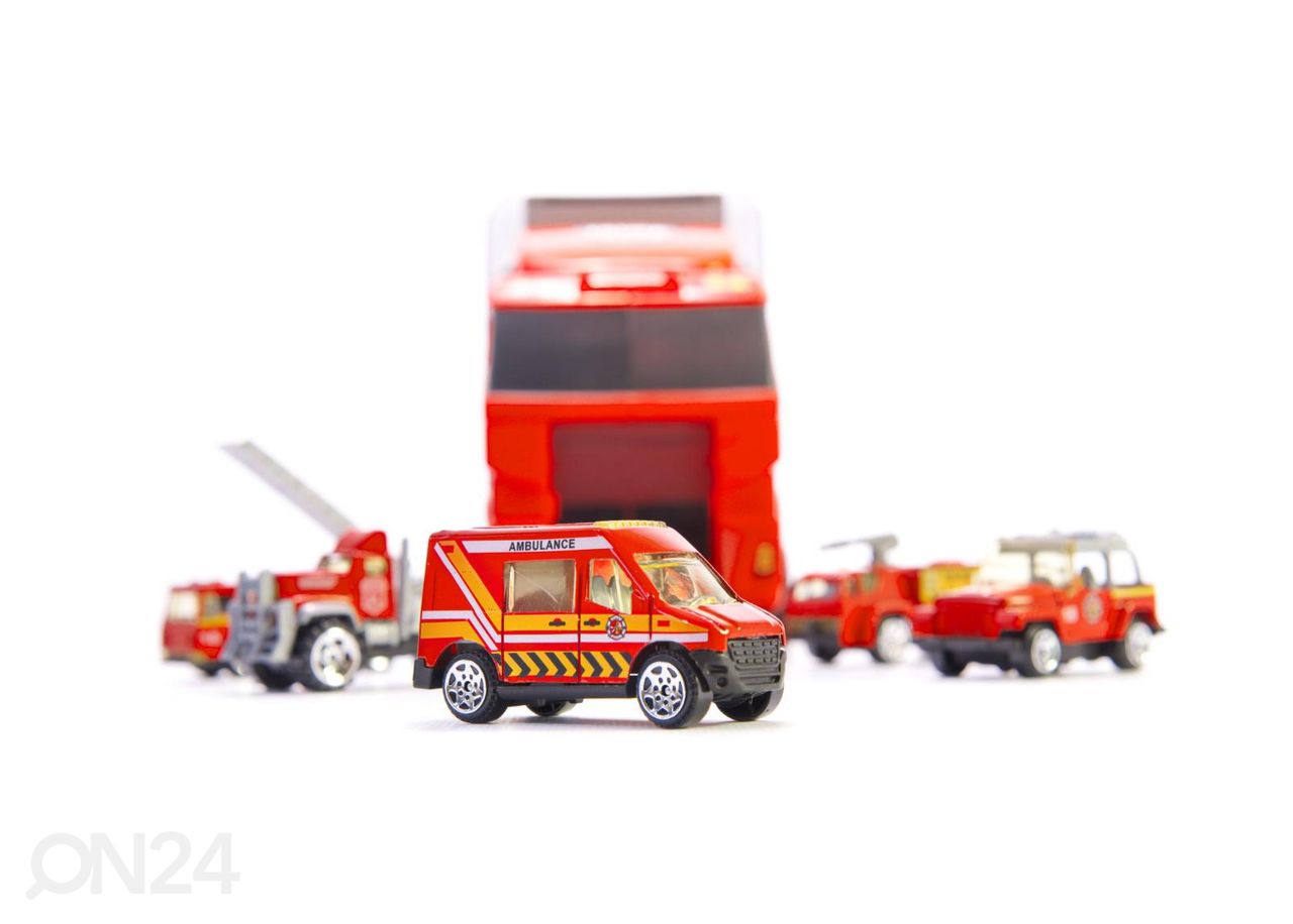 Kuorma-auto + 6 metallista pienoismalli autoa kuvasuurennos