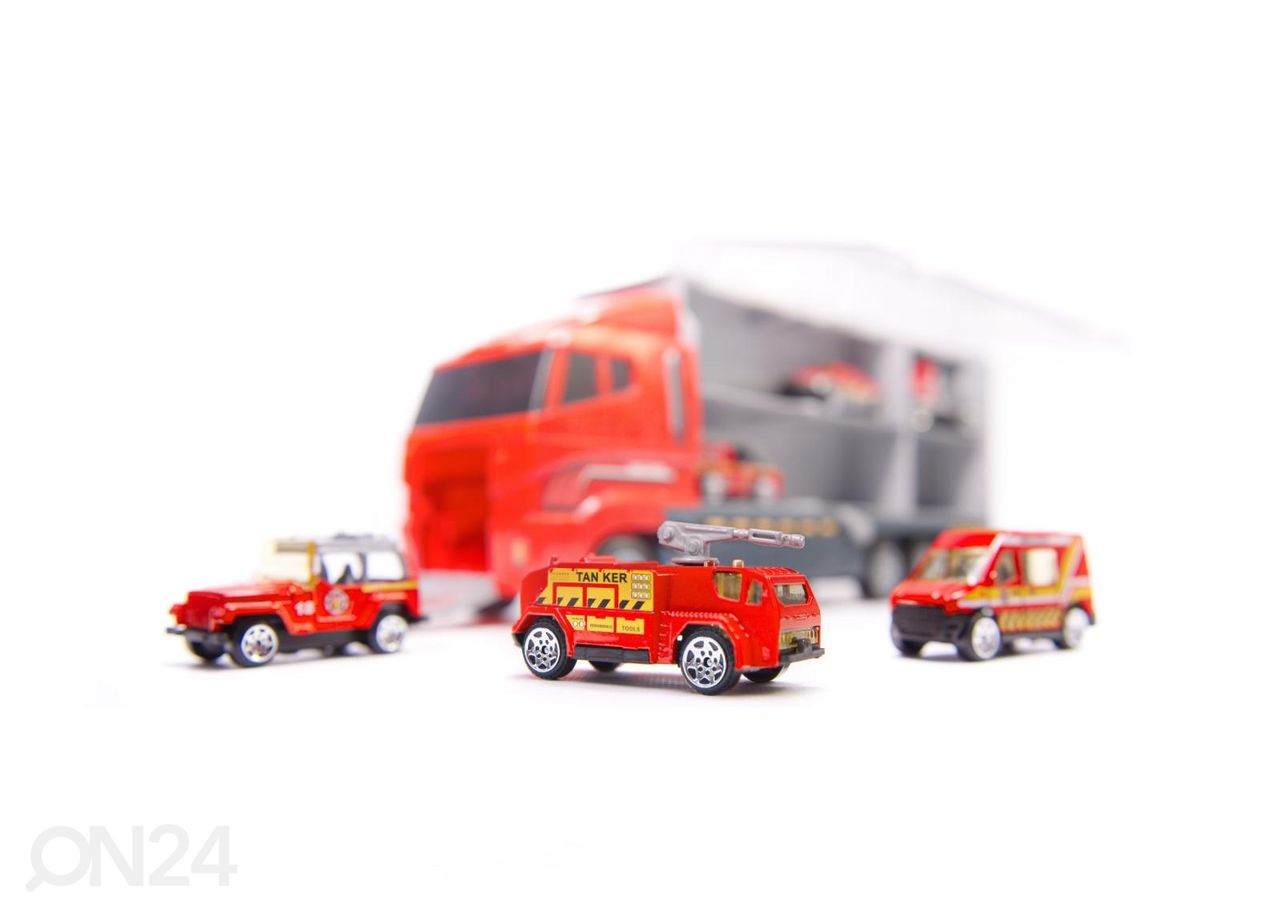 Kuorma-auto + 6 metallista pienoismalli autoa kuvasuurennos