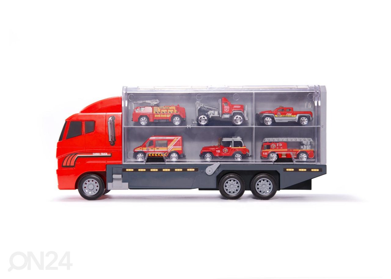 Kuorma-auto + 6 metallista pienoismalli autoa kuvasuurennos