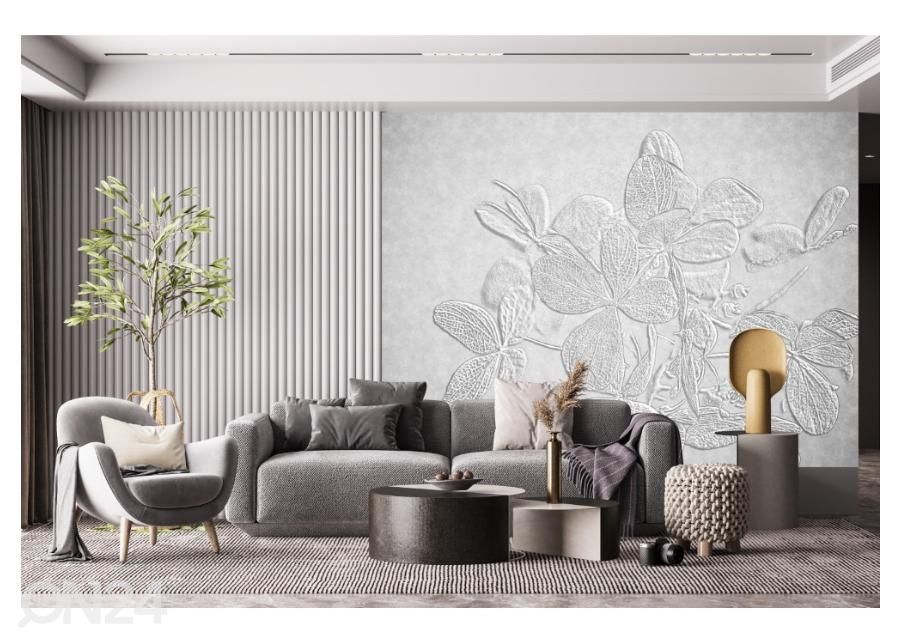 Kuvatapetti Fall Leaves in Grey 368x254 cm kuvasuurennos