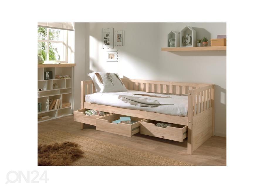 Lastensänky + 3 laatikkoa Fritz 90x200 cm, luonnollinen mänty kuvasuurennos