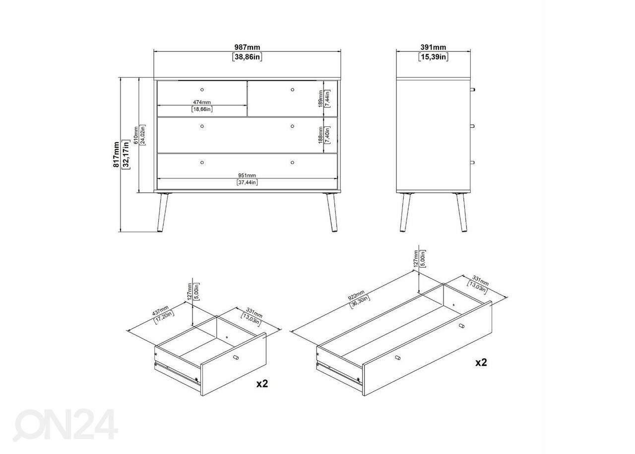 Lipasto Bodo 99 cm, harmaa kuvasuurennos