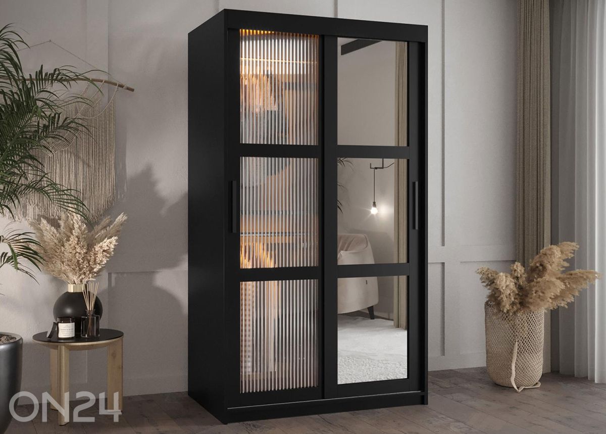 Liukuovellinen vaatekaappi Flutes 100 cm + LED kuvasuurennos