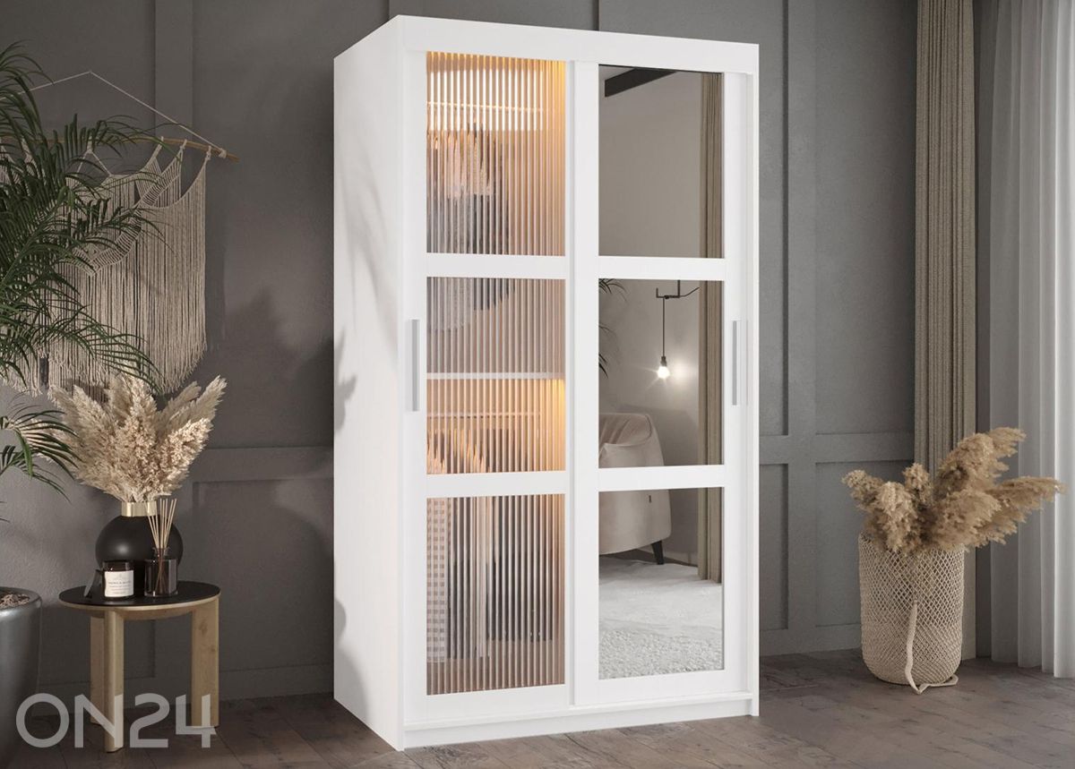 Liukuovellinen vaatekaappi Flutes 100 cm + LED kuvasuurennos