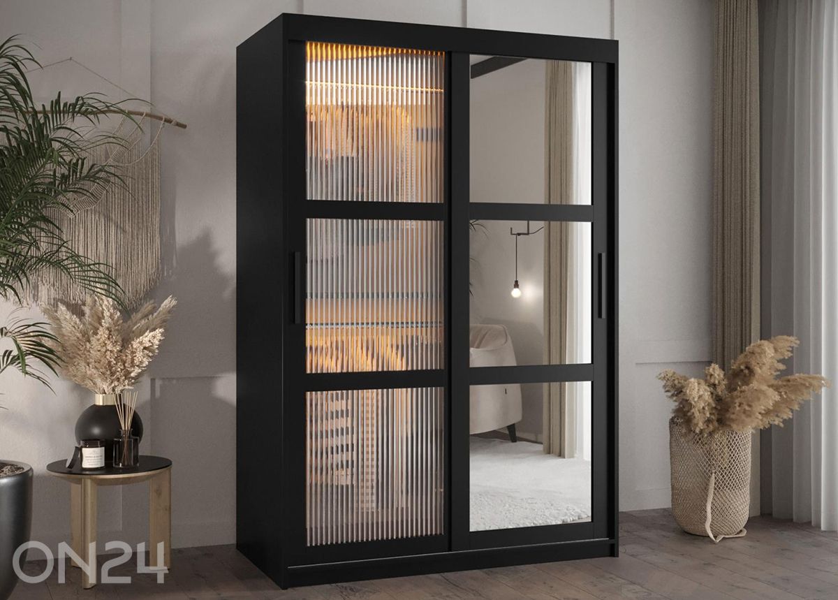 Liukuovellinen vaatekaappi Flutes 120 cm + LED kuvasuurennos