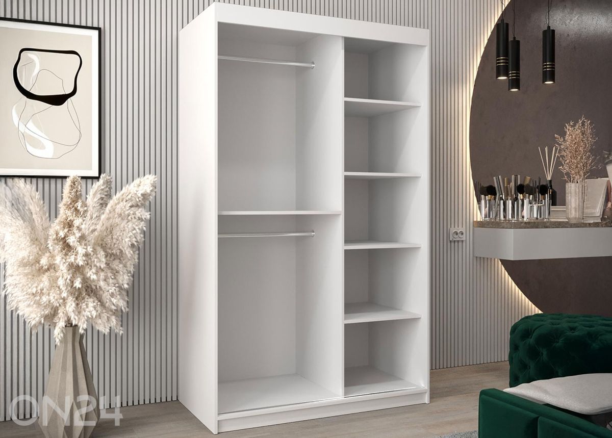 Liukuovellinen vaatekaappi Flutes 120 cm + LED kuvasuurennos