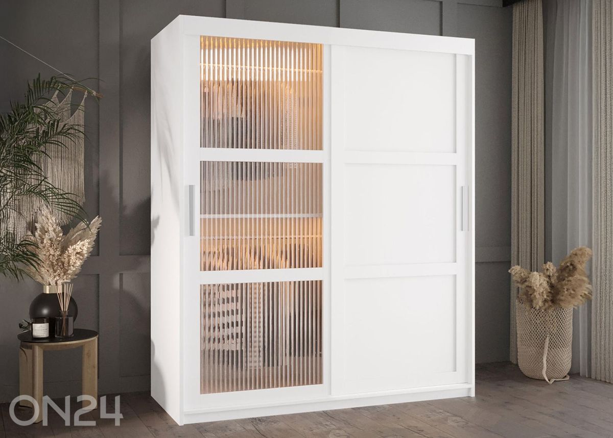 Liukuovellinen vaatekaappi Flutes 150 cm + LED kuvasuurennos