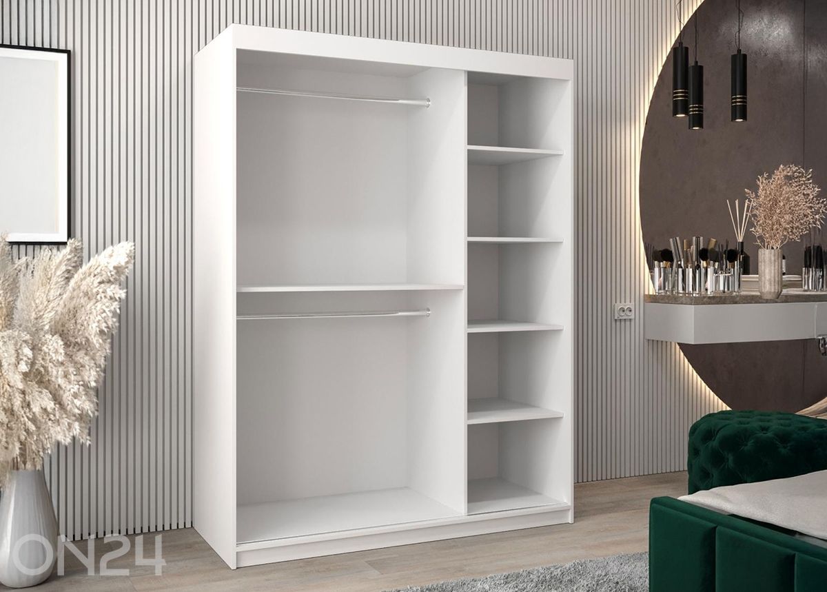 Liukuovellinen vaatekaappi Flutes 150 cm + LED kuvasuurennos