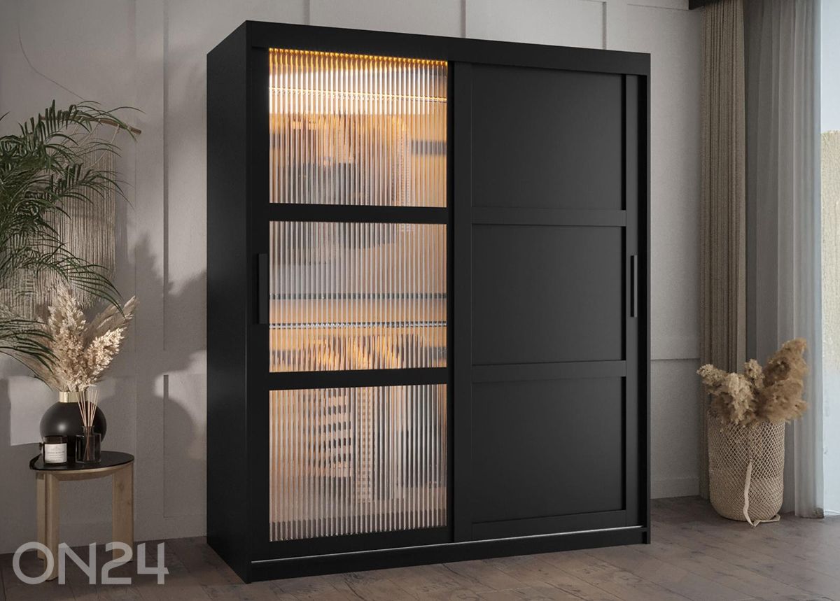 Liukuovellinen vaatekaappi Flutes 150 cm + LED kuvasuurennos