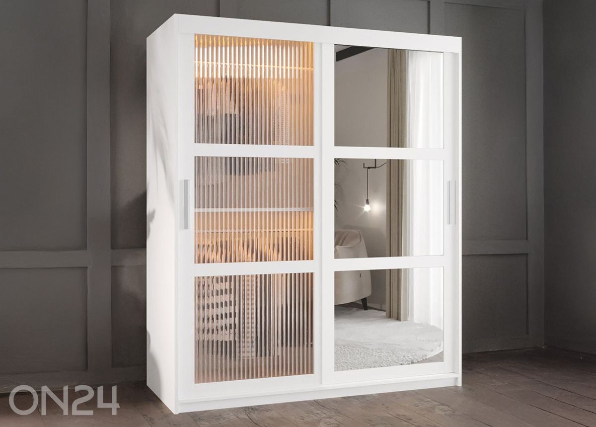 Liukuovellinen vaatekaappi Flutes 150 cm + LED kuvasuurennos