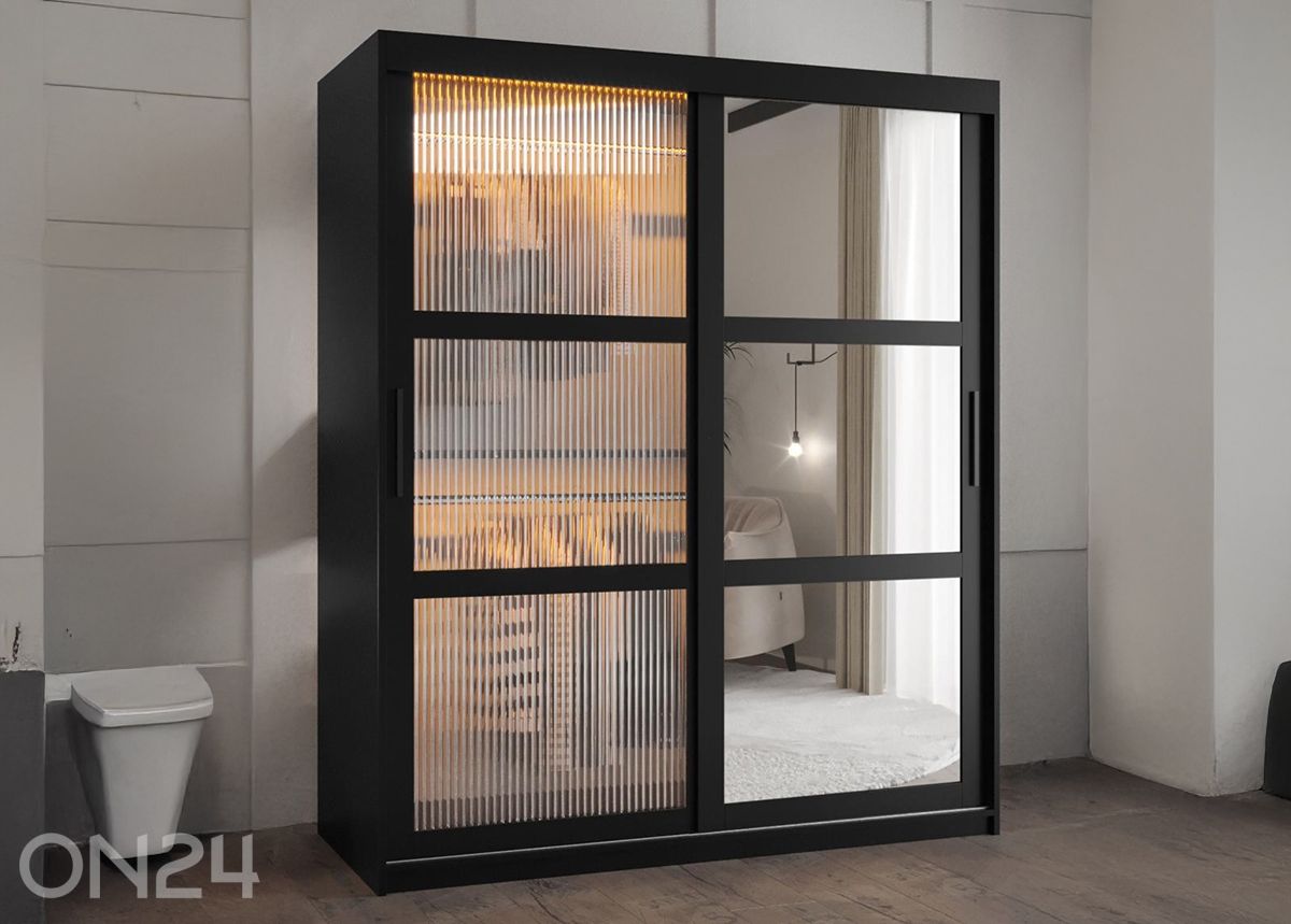 Liukuovellinen vaatekaappi Flutes 150 cm + LED kuvasuurennos