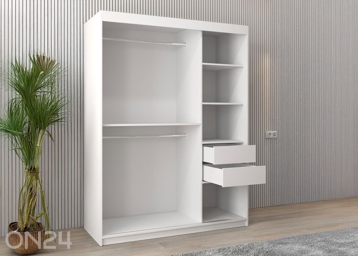 Liukuovellinen vaatekaappi Flutes 150 cm + LED kuvasuurennos