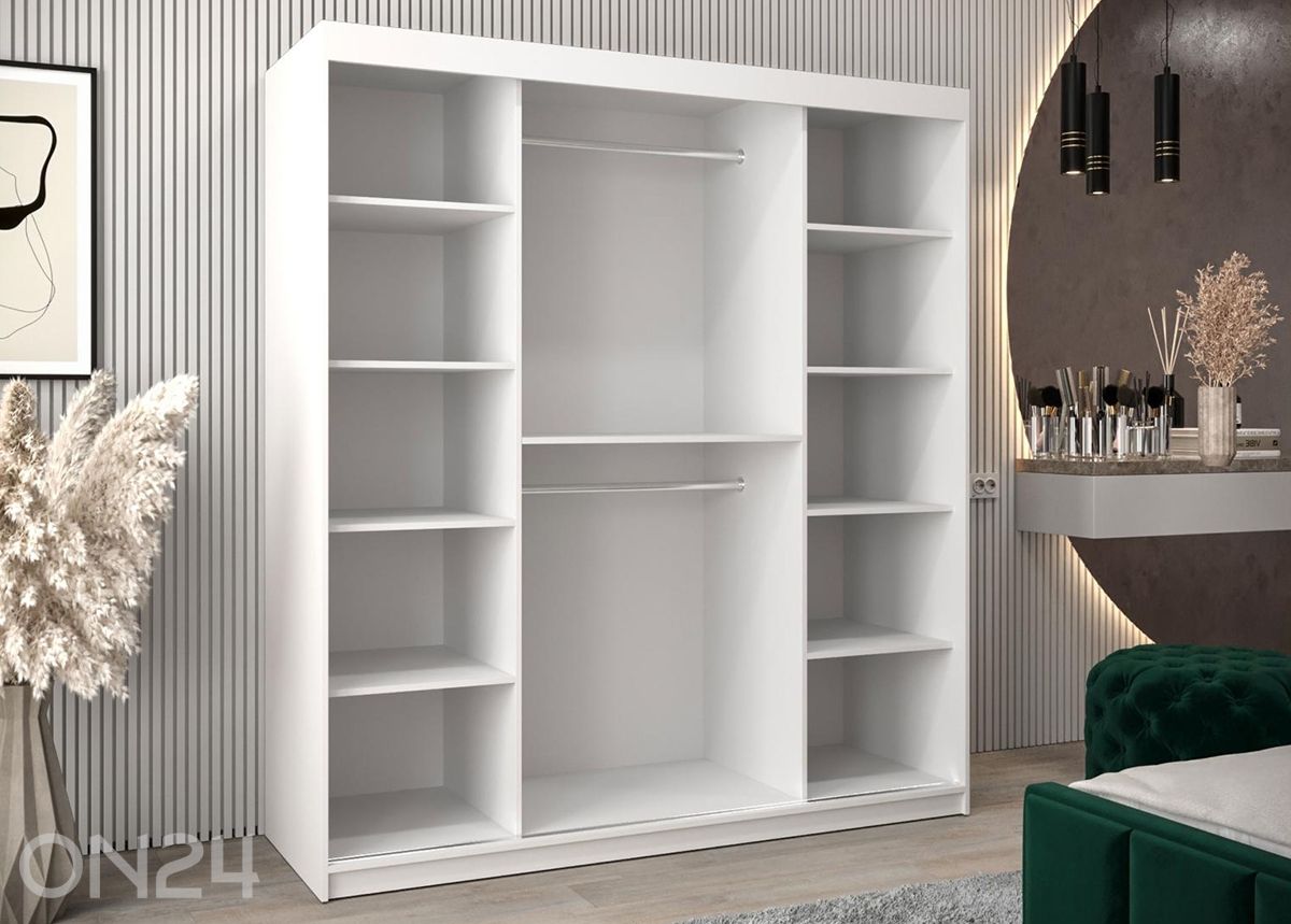 Liukuovellinen vaatekaappi Flutes 180 cm + LED kuvasuurennos