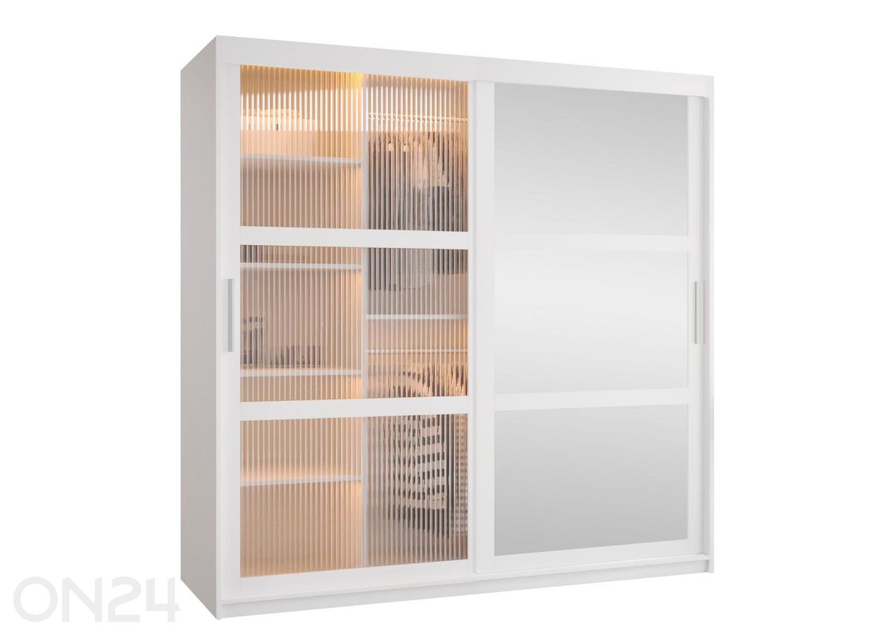Liukuovellinen vaatekaappi Flutes 180 cm + LED kuvasuurennos