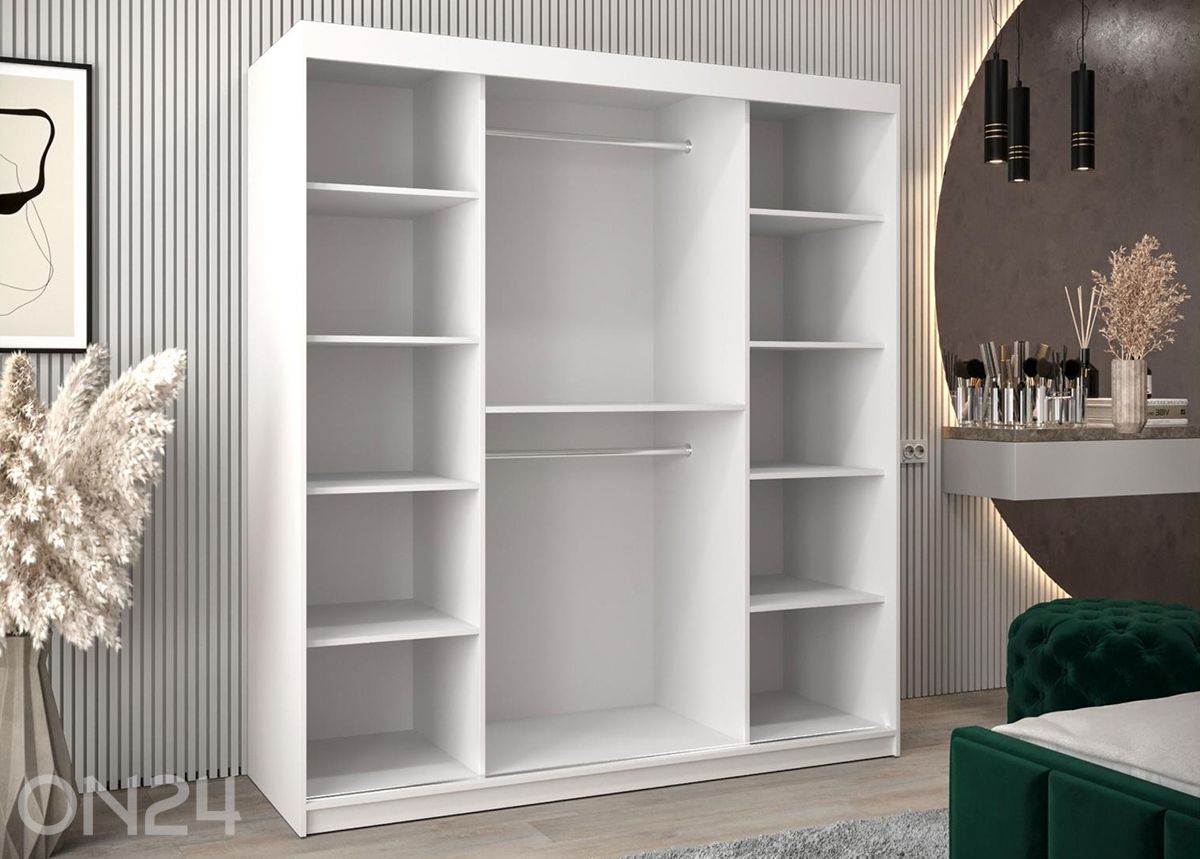 Liukuovellinen vaatekaappi Flutes 180 cm + LED kuvasuurennos