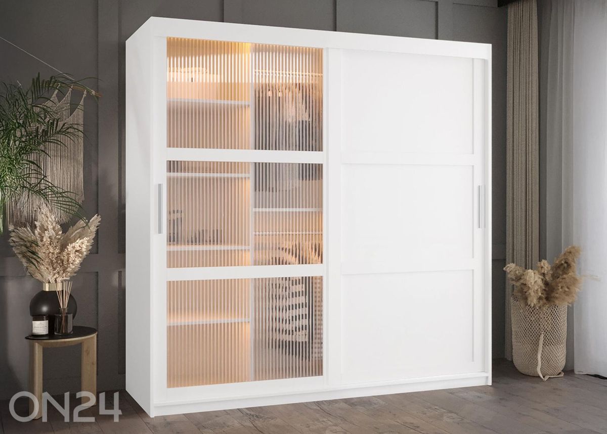 Liukuovellinen vaatekaappi Flutes 180 cm + LED kuvasuurennos