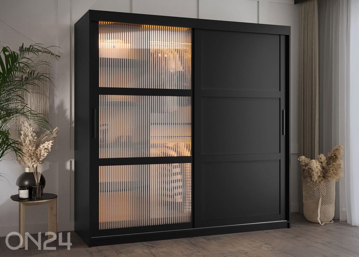 Liukuovellinen vaatekaappi Flutes 180 cm + LED kuvasuurennos