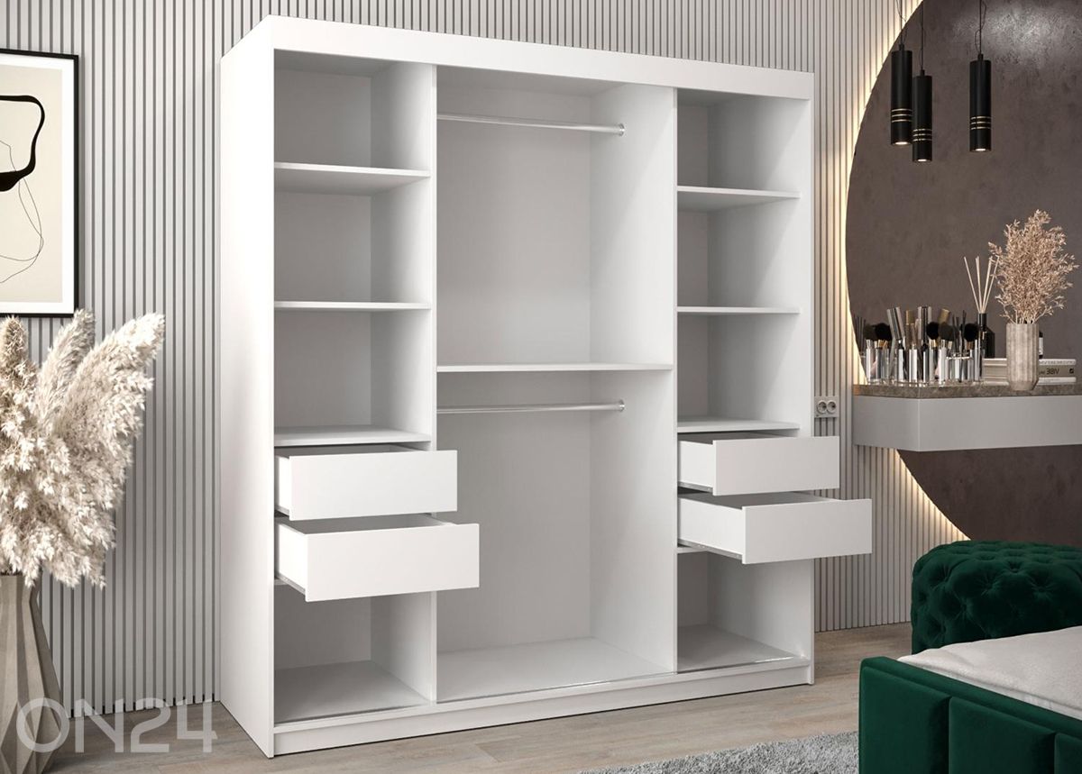 Liukuovellinen vaatekaappi Flutes 180 cm + LED kuvasuurennos