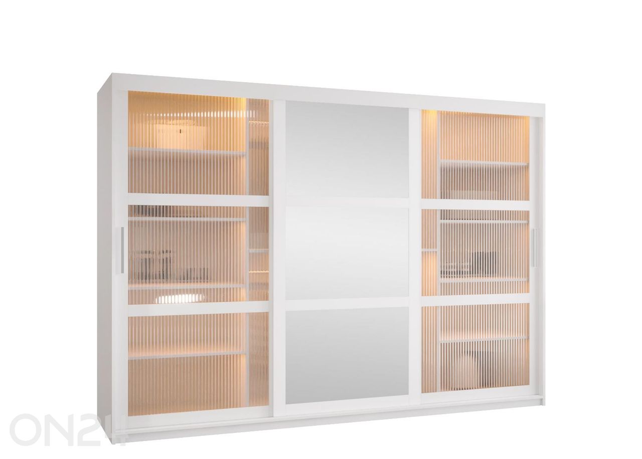 Liukuovellinen vaatekaappi Flutes 250 cm + LED kuvasuurennos