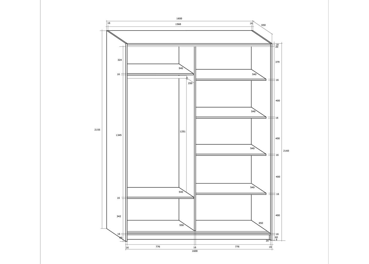 Liukuovikaappi 160 cm kuvasuurennos