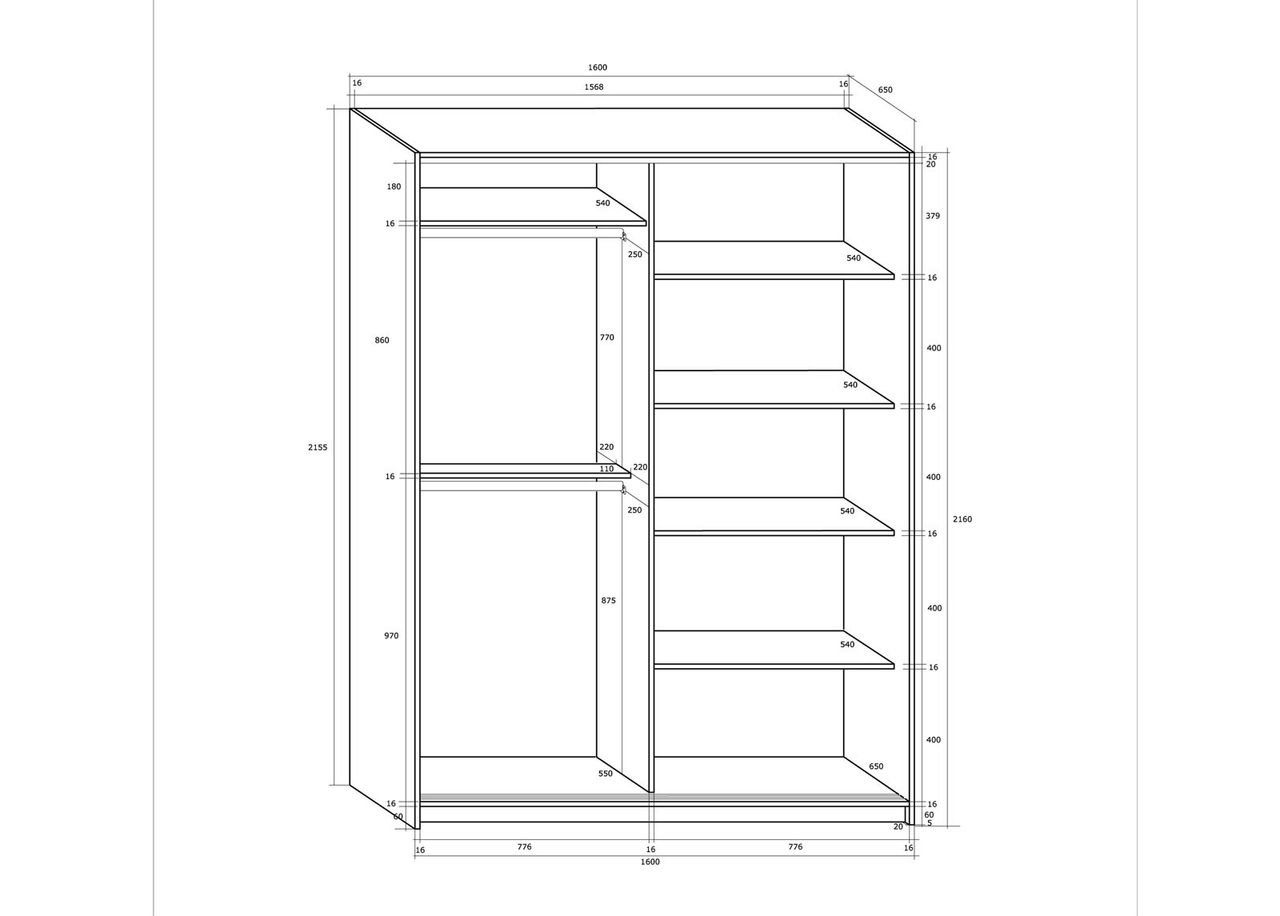 Liukuovikaappi 160 cm kuvasuurennos