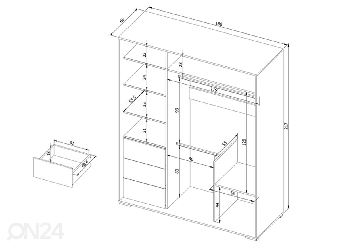 Liukuovikaappi peilillä Lennox 180 cm kuvasuurennos
