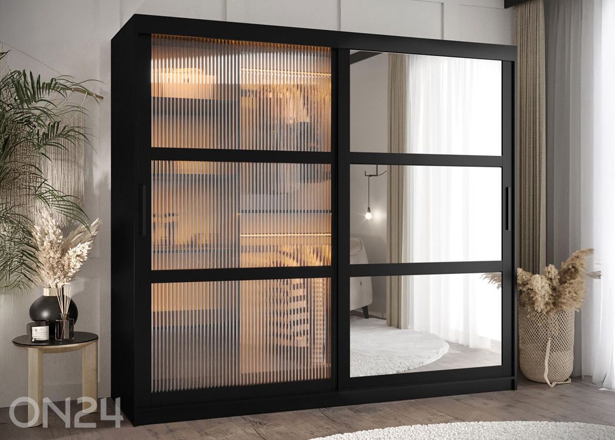 Lükandustega riidekapp Flutes 200 cm + LED kuvasuurennos