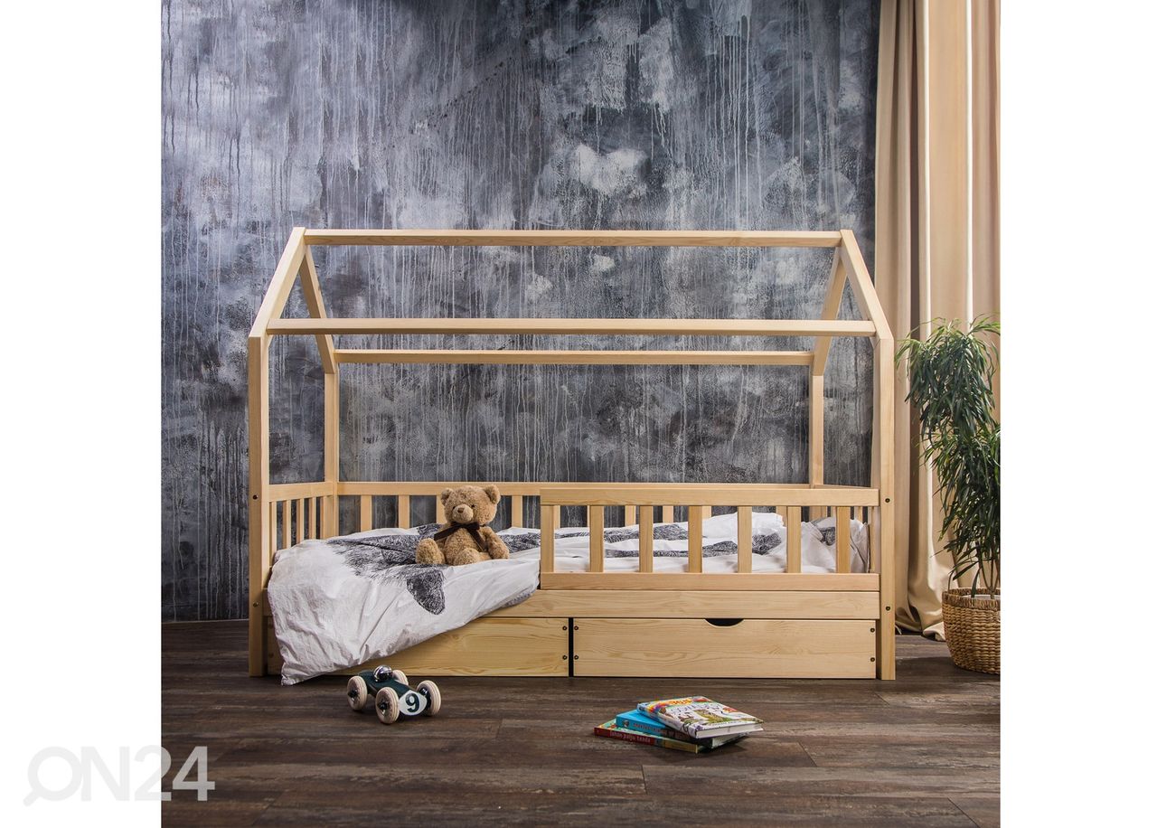 Massiivipuinen lastensänky 90x200 cm + laatikot kuvasuurennos