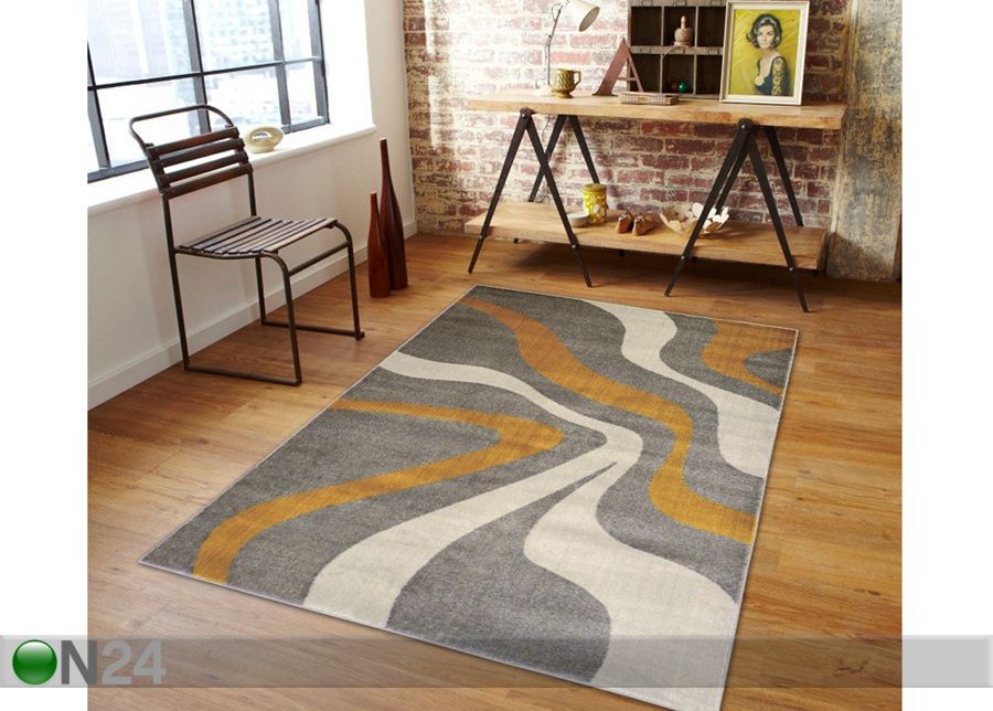 Matto Swirl Grey Yellow 80x150 cm kuvasuurennos