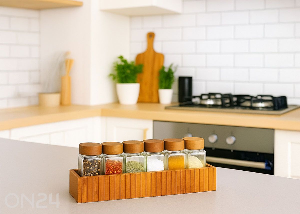 Maustehylly Mera + 6 maustepurkkia kuvasuurennos