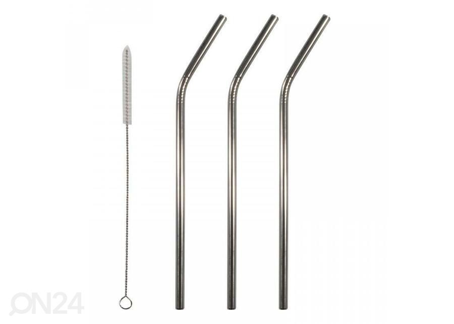 Metalliset juomapillit, 3 kpl + pilliharja kuvasuurennos