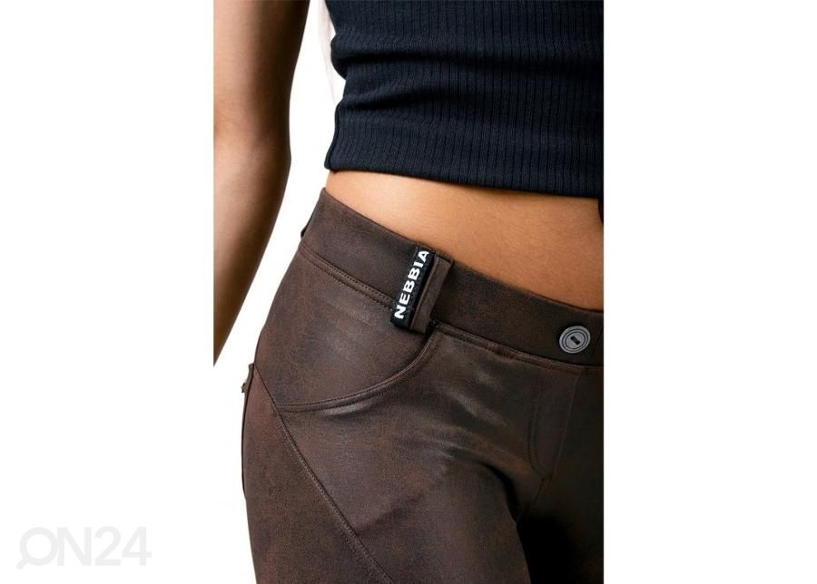 Naisten leggingsit Nebbia Leather Look Bubble Butt 538, ruskeat, koko M kuvasuurennos
