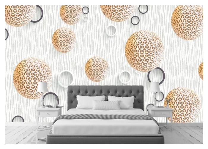 Non-woven kuvatapetti 3D Wallpaper with Golden Ball Sphere and Circles 400x260 cm kuvasuurennos