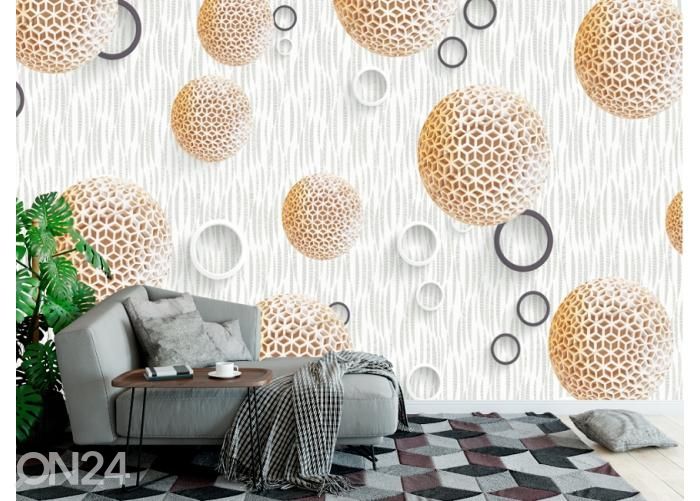 Non-woven kuvatapetti 3D Wallpaper with Golden Ball Sphere and Circles 400x260 cm kuvasuurennos