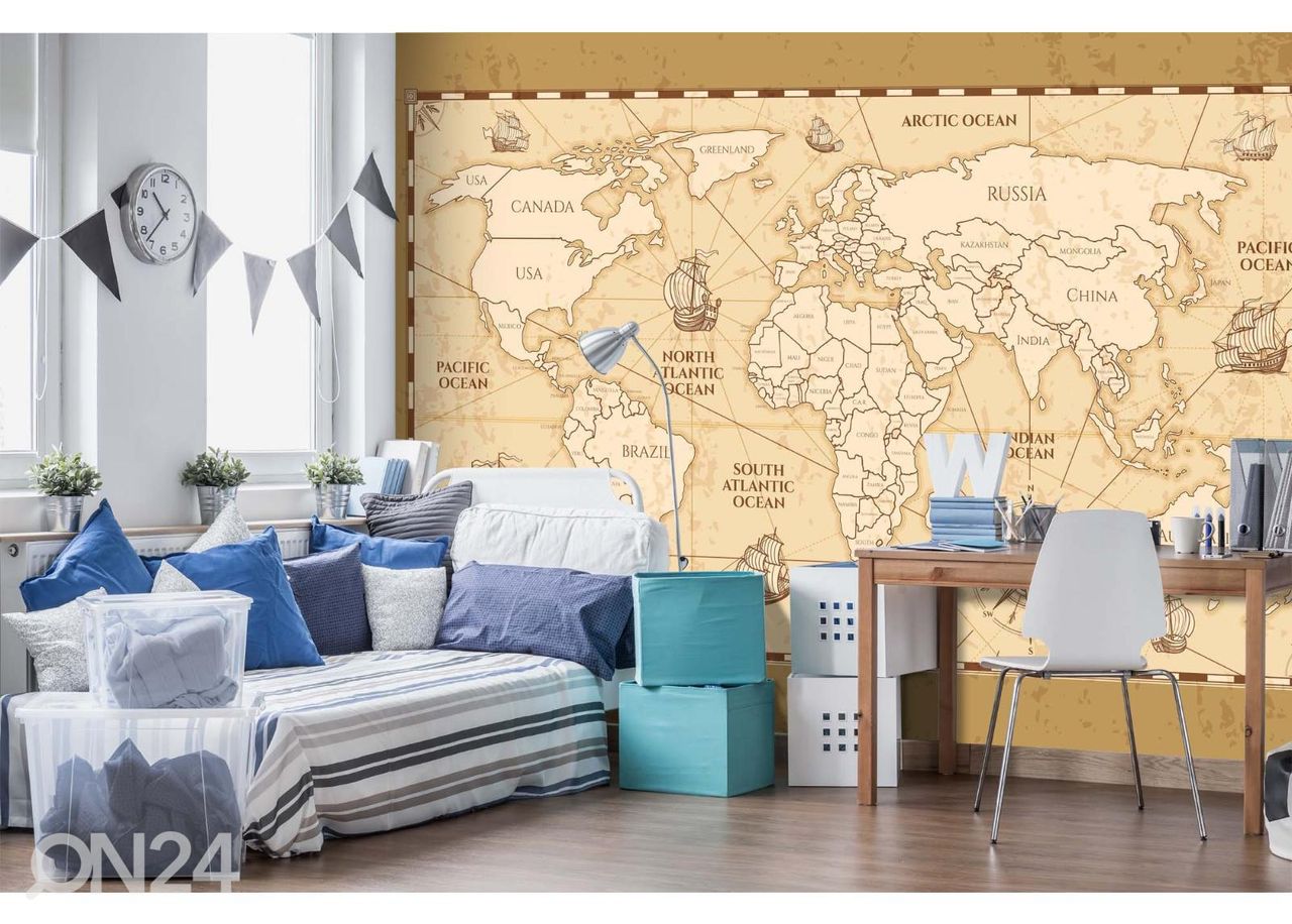Non-woven kuvatapetti Antique World Map kuvasuurennos