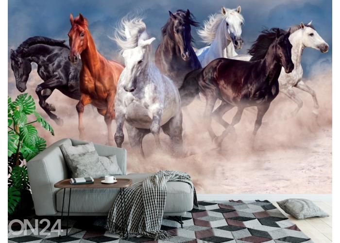 Non-Woven kuvatapetti Horse Herd Run in Desert Dust Storm 400x260 cm kuvasuurennos