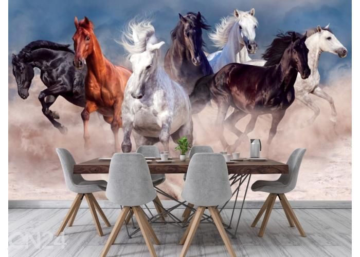 Non-Woven kuvatapetti Horse Herd Run in Desert Dust Storm 400x260 cm kuvasuurennos