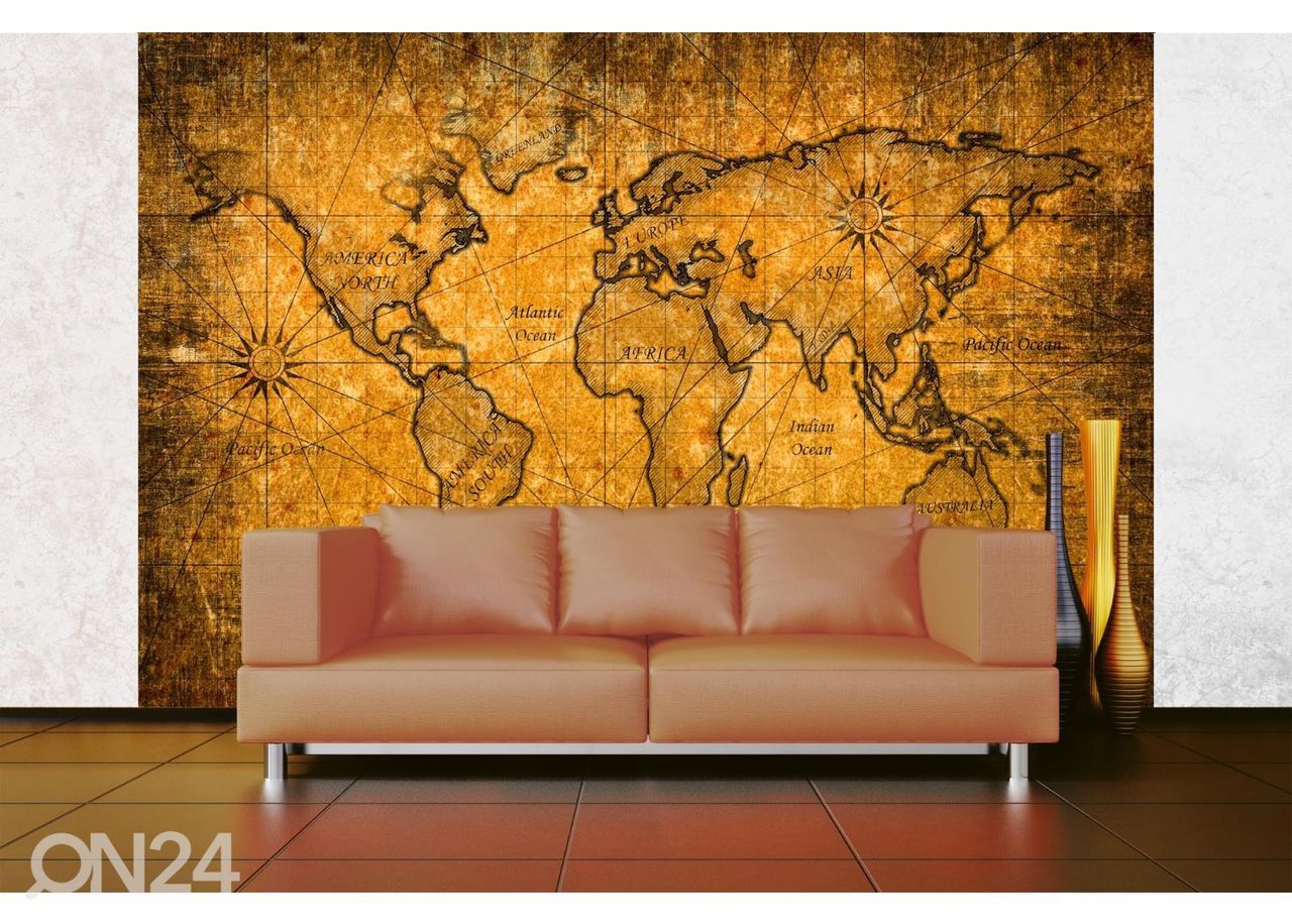 Non-woven kuvatapetti Vintage World Map Ii kuvasuurennos