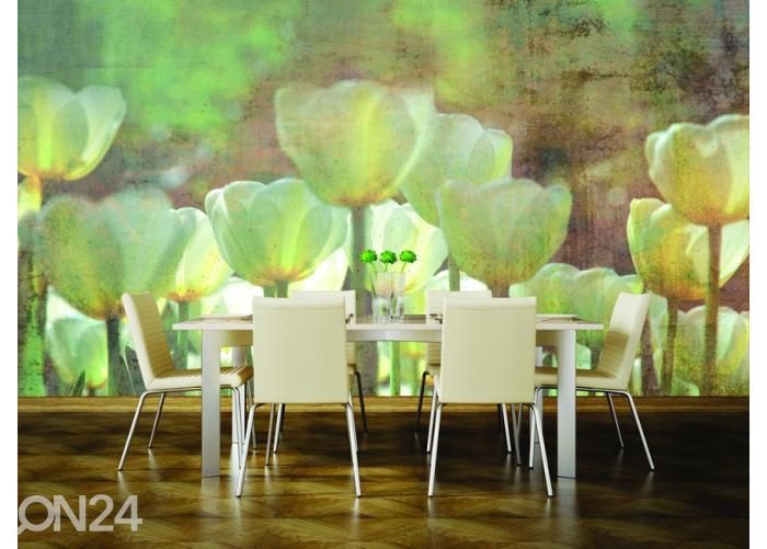 Non-woven kuvatapetti White Tulips Abstract 150x250 cm kuvasuurennos